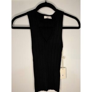 Thinkable Black Ribbed Knit V-Neck Tank Top Sleeveless Shirt Womens Size S/M NWT